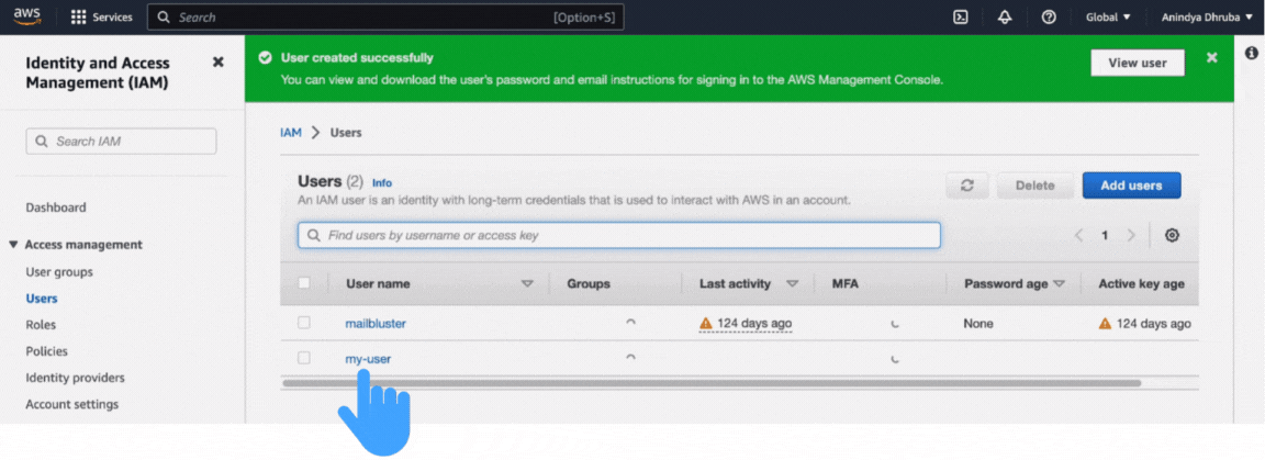 Created user is considered as "my-user.'