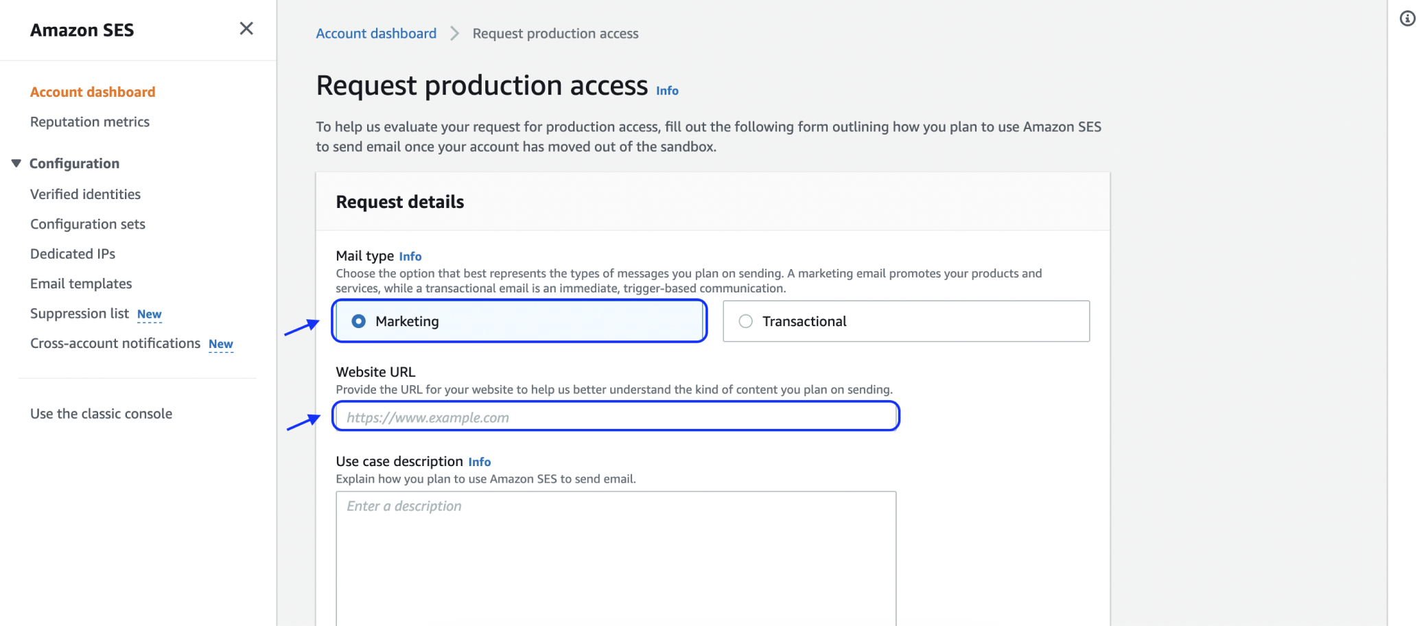 Choose marketing on request production access. 