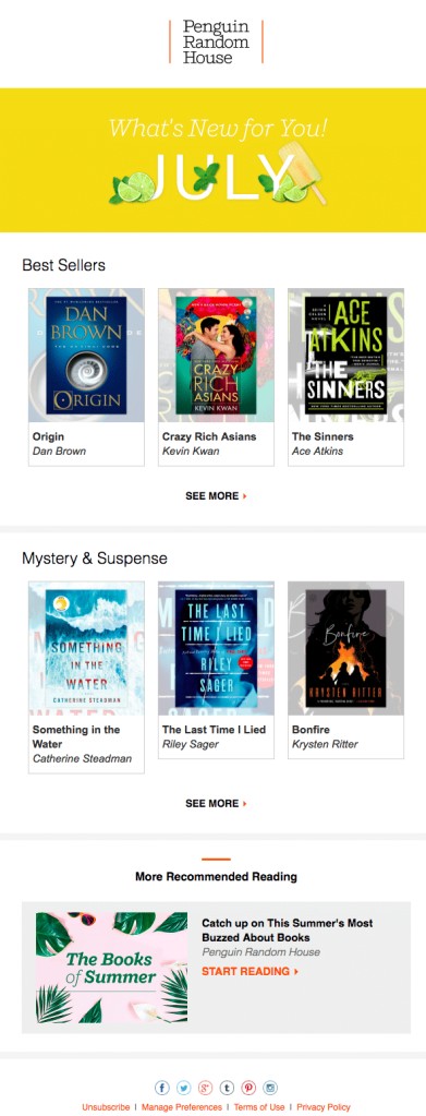 Penguin Random House's personalized email example.