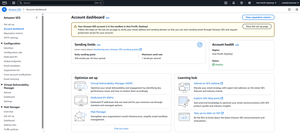 AWS SES Dashboard