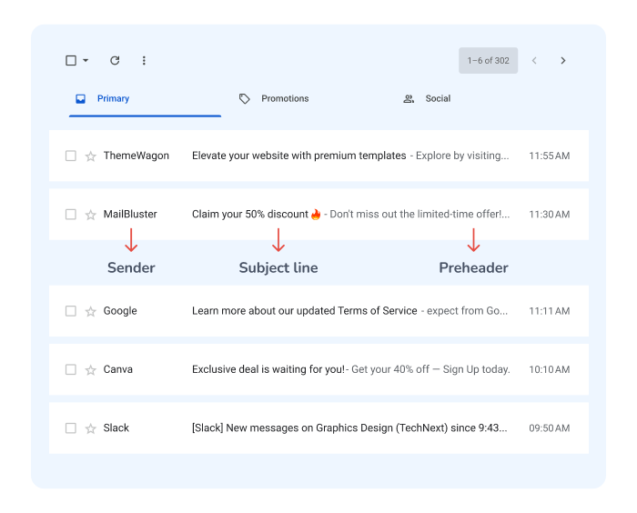 Inbox view of email.