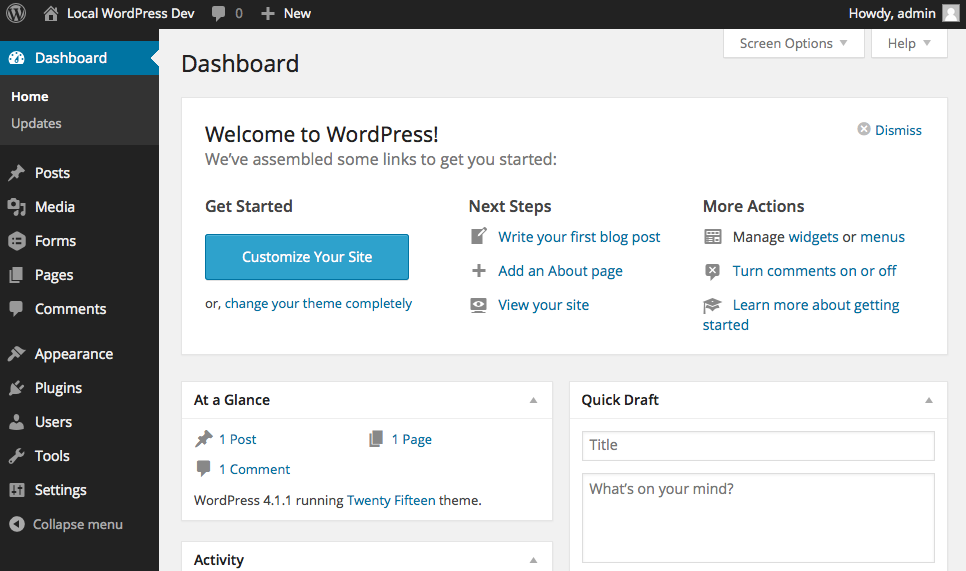 WordPress dashboard