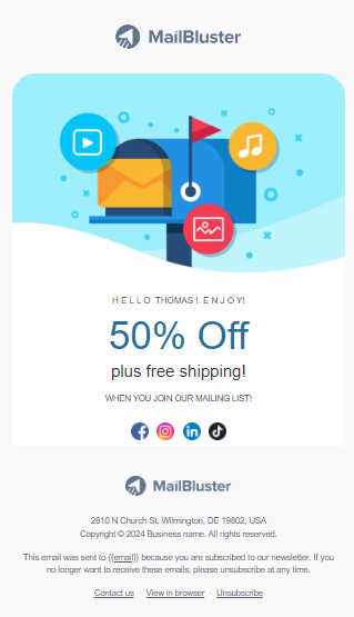 Personalized email example from MailBluster