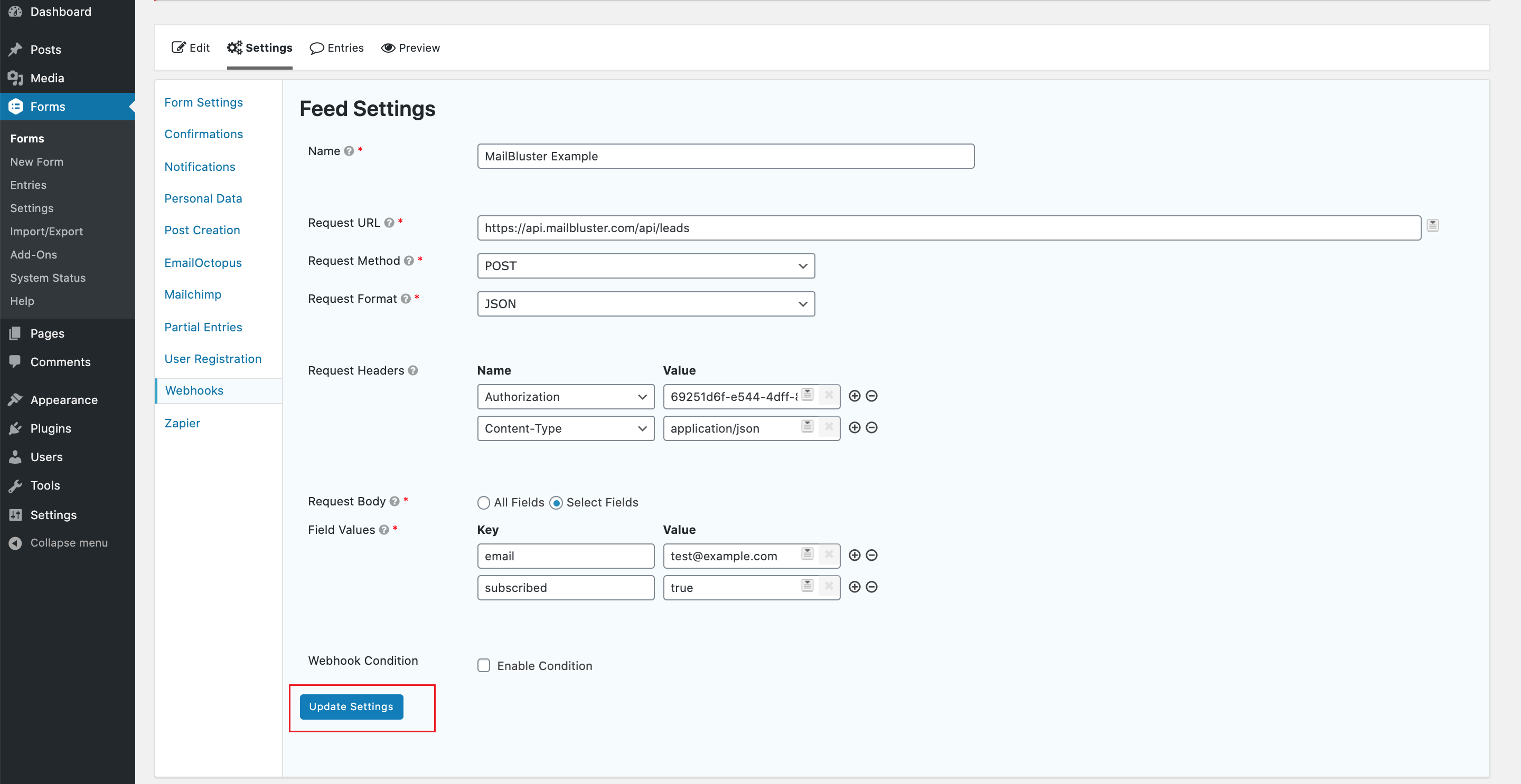 Process to feed setting 