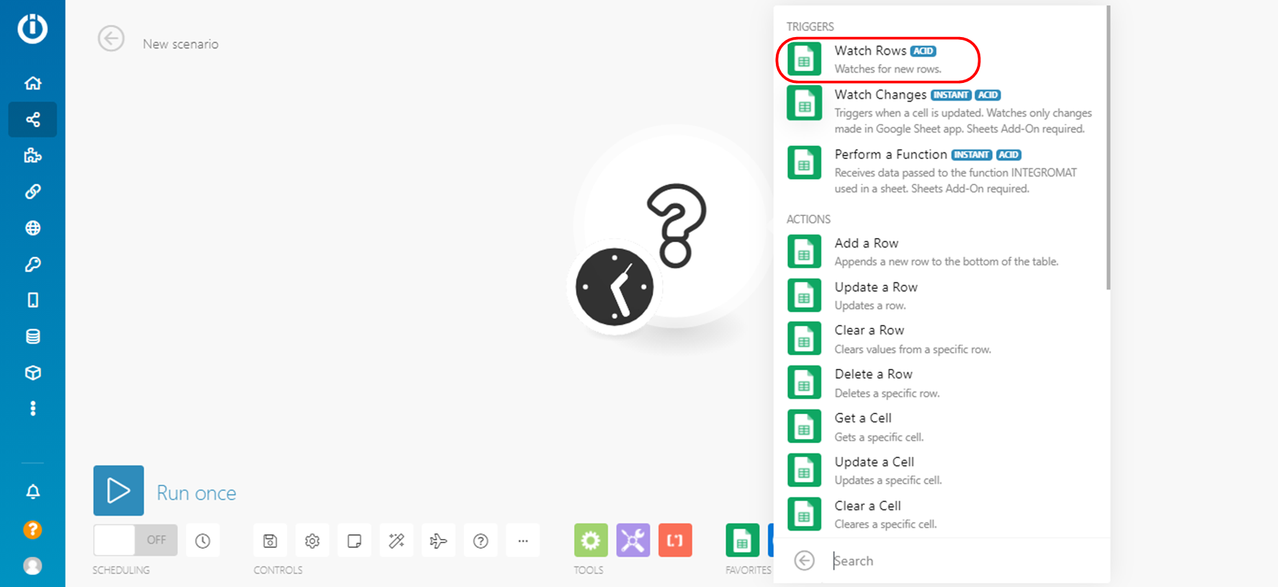 Click trigger apps when you need to 'watch rows'